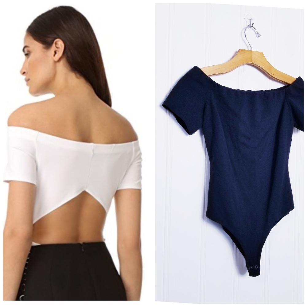 Kendall + Kylie Bodysuit S Off Shoulder Cutout Open Back Knit Y2K Bodycon Black